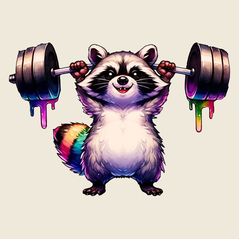 Rainbow Raccoon hebt schwere Langhantel