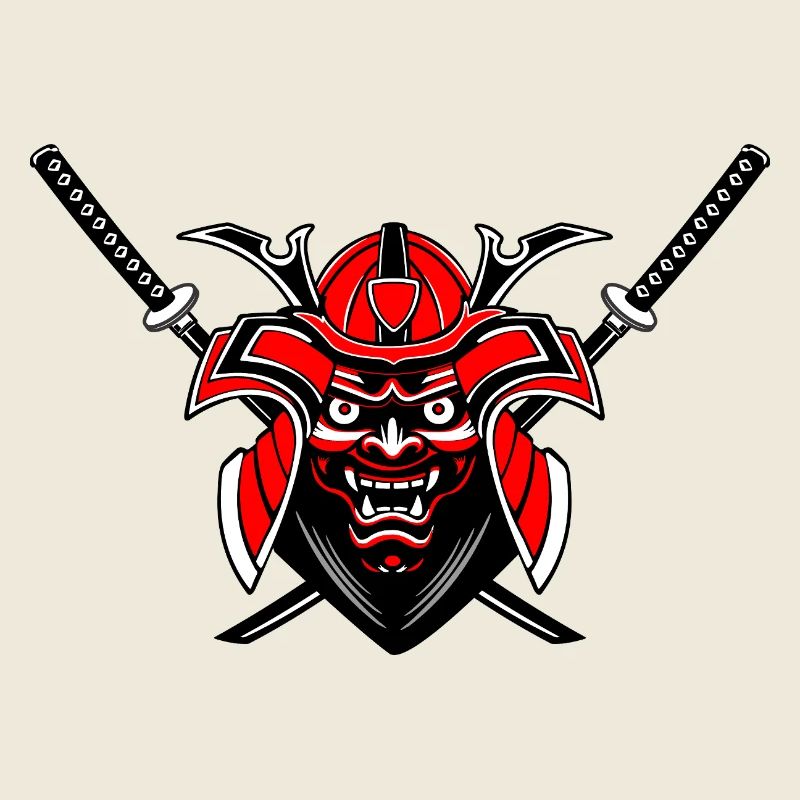 Menpō & Schwerter – Rot Schwarz Design