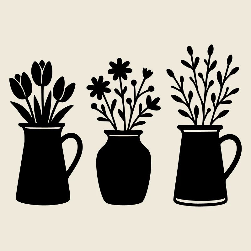 Trois vases avec des fleurs – Motif printanier
