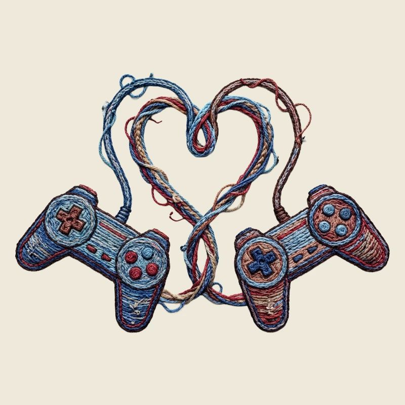 Gamer love in embroidered look (printed)