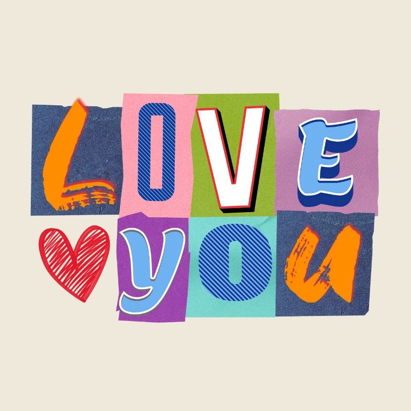 L’amour dans un collage coloré