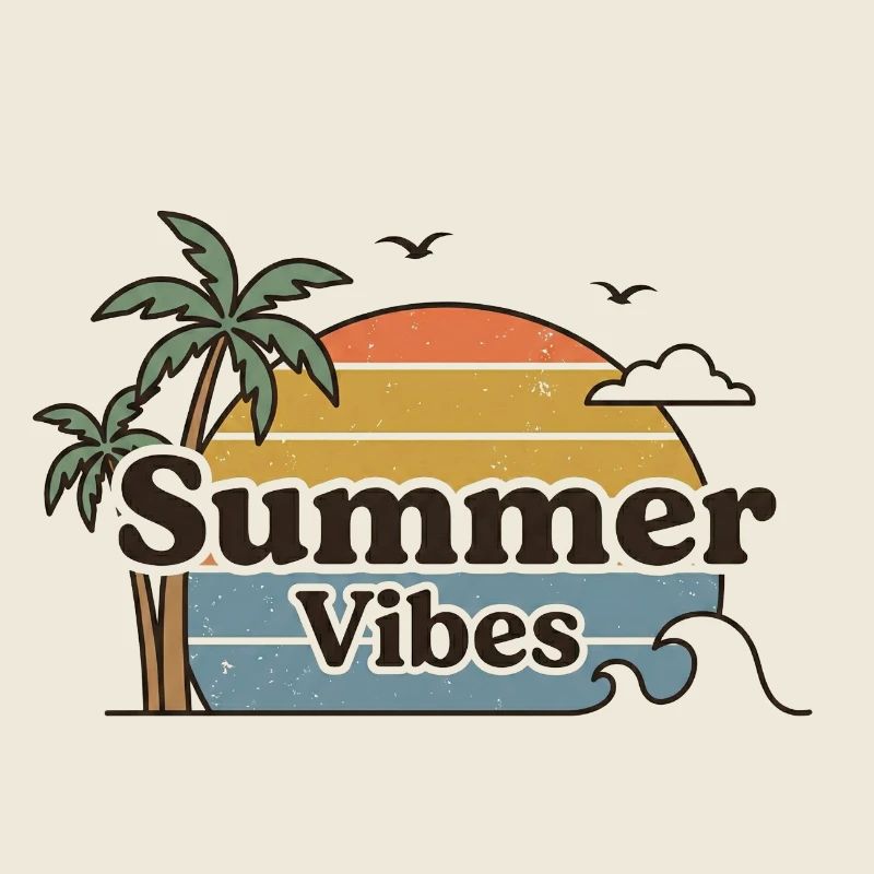 Summer Vibes Retro Sunset Beach Scene