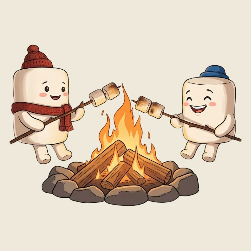 Amis de guimauves au feu de camp