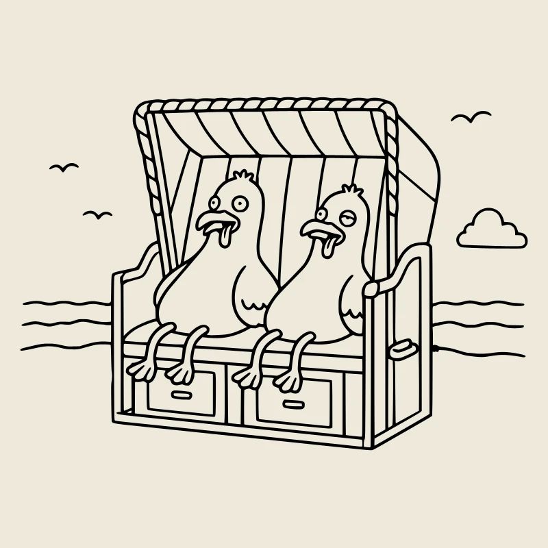 Witzige Möwen Strandkorb