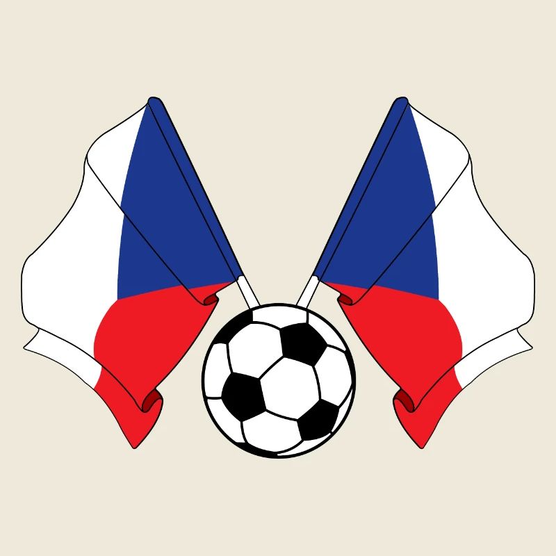Deux drapeaux tchèques avec un ballon de football