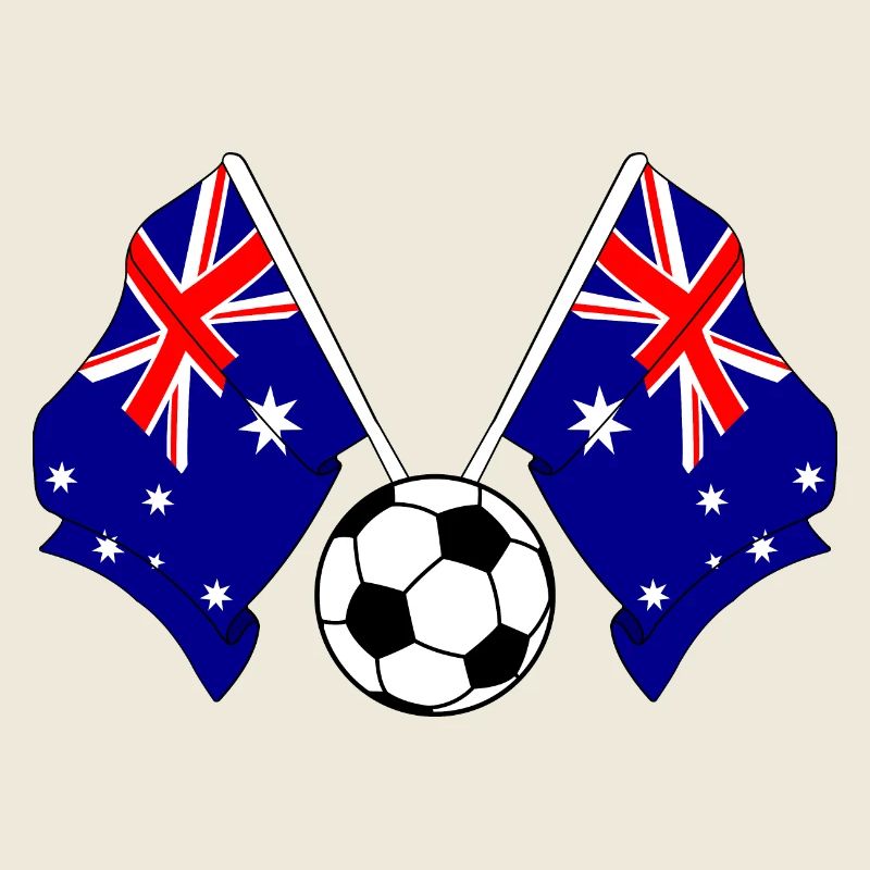 Two Australian flags with a soccer ball