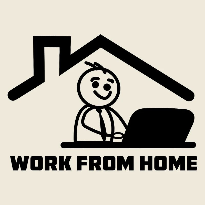 Arbeiten von zu Hause aus mit Strichmännchen hinter dem Laptop