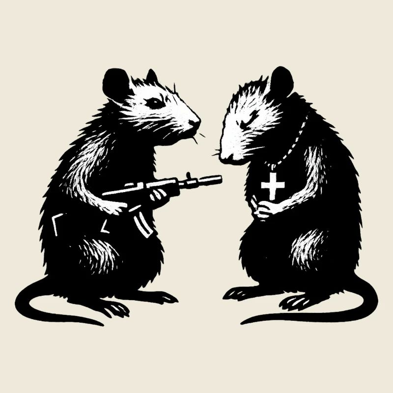 Rattenduo mit Waffe und Kreuz