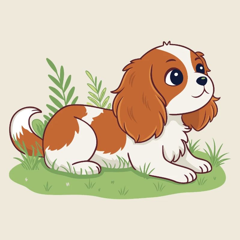 Chiot Cavalier sur herbe joyeuse