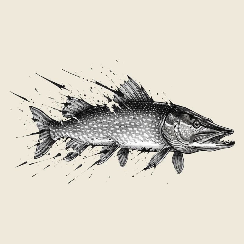 Pike Predatory Fish Angler Ink Vector