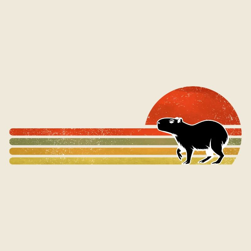 Retro Capybara Sunset Silhouette