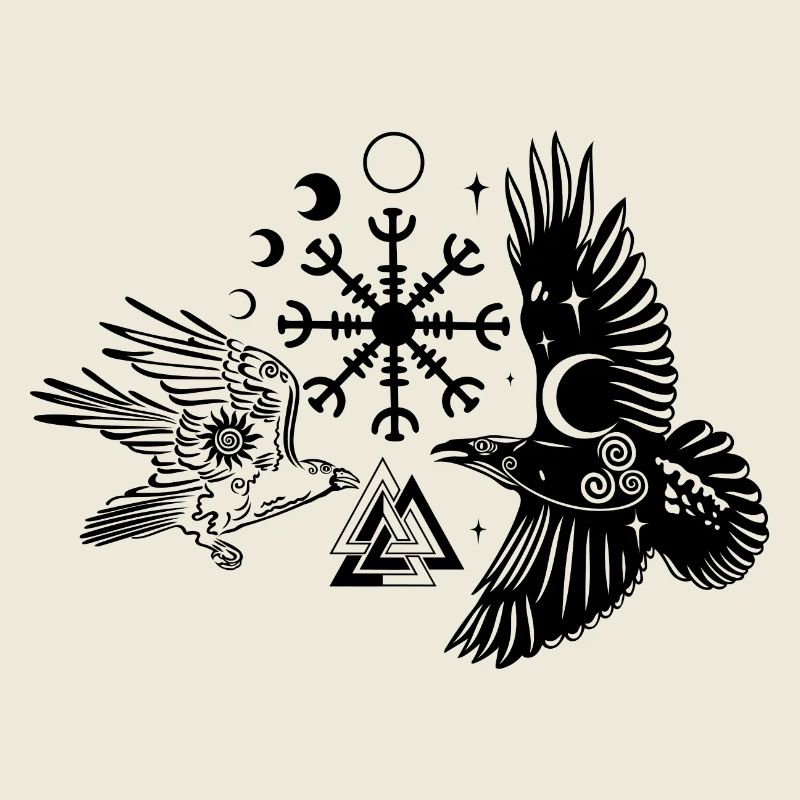 Hugin et Munin avec Vegvisir Valknut