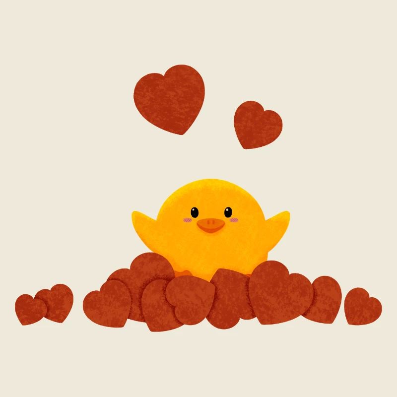 Little duck surrounded by hearts