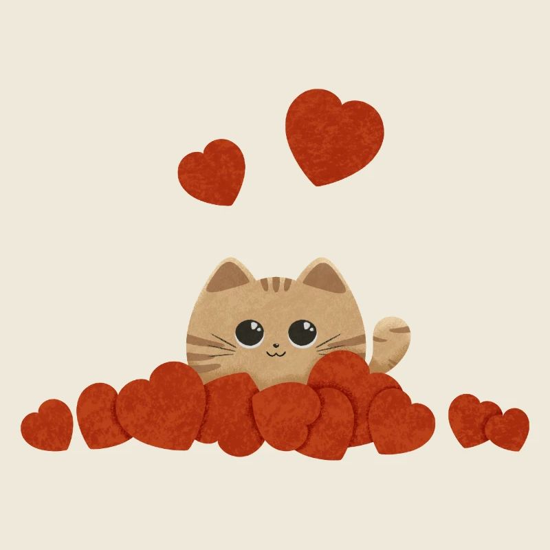 Chat mignon entouré de cœurs pour la Saint-Valentin