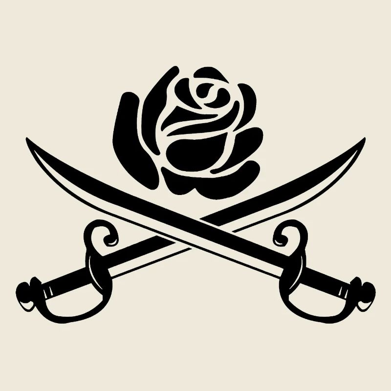 Rose noire et épées croisées