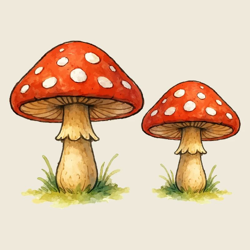 Champignons rouges dans l’herbe