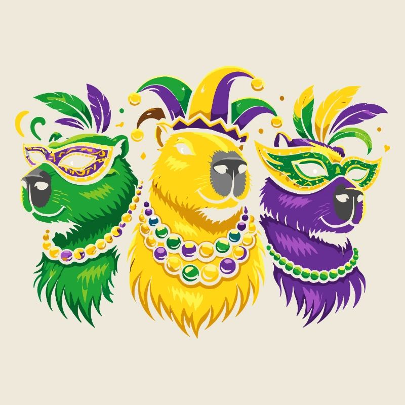 Capybara Maskenfest Trio Mardi Gras