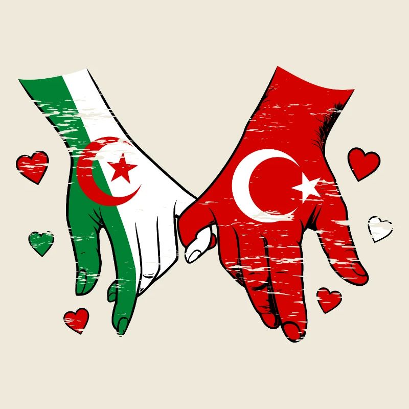 Algeria Turkey Flag Hand Holding Used
