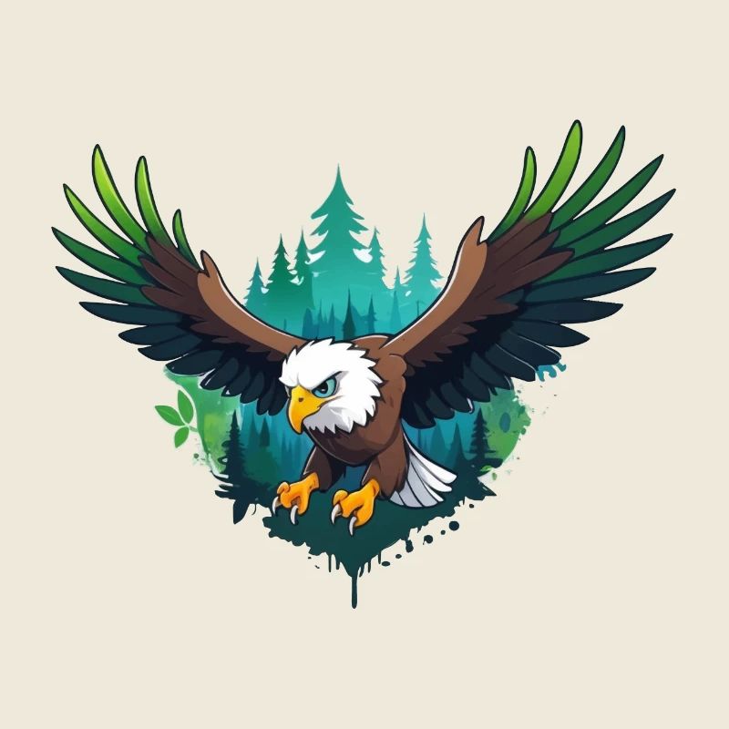 Eagle hunting in the forest