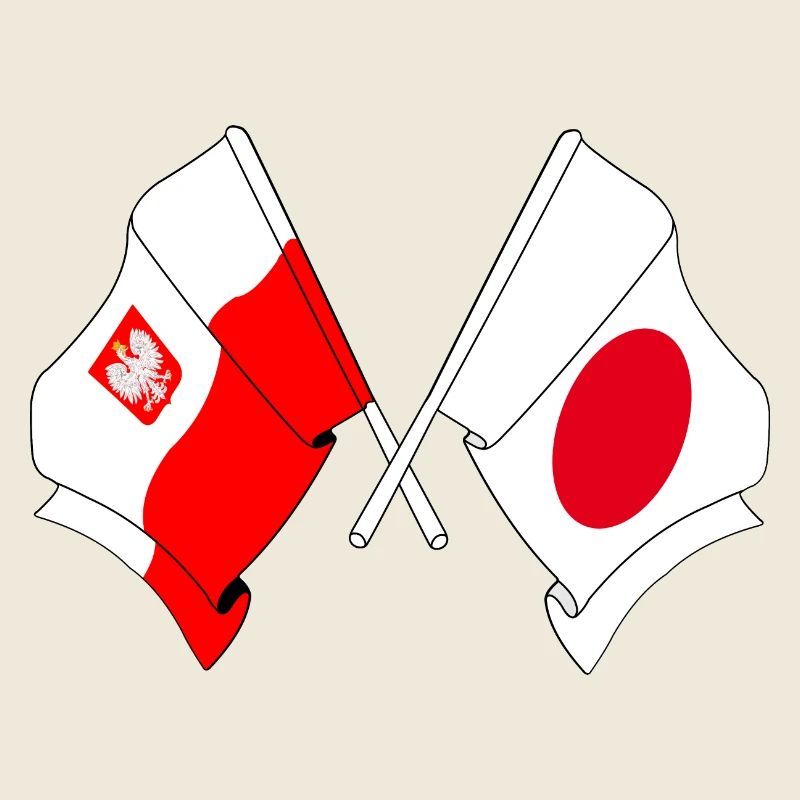 Drapeau de la Pologne et drapeau du Japon croisés