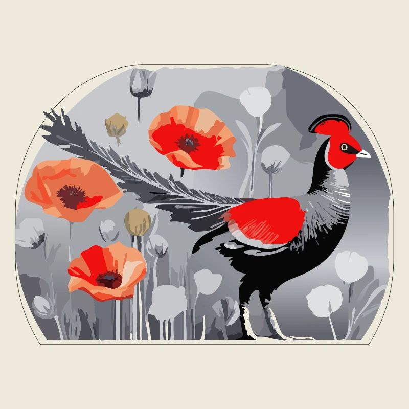 Illustration de faisan et coquelicots