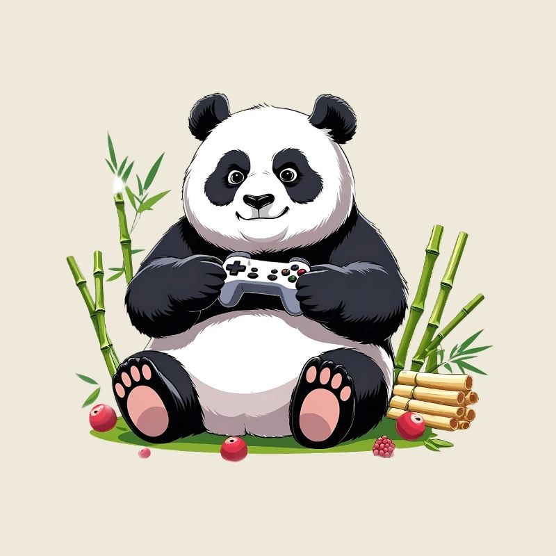 Panda mignon avec manette de jeu