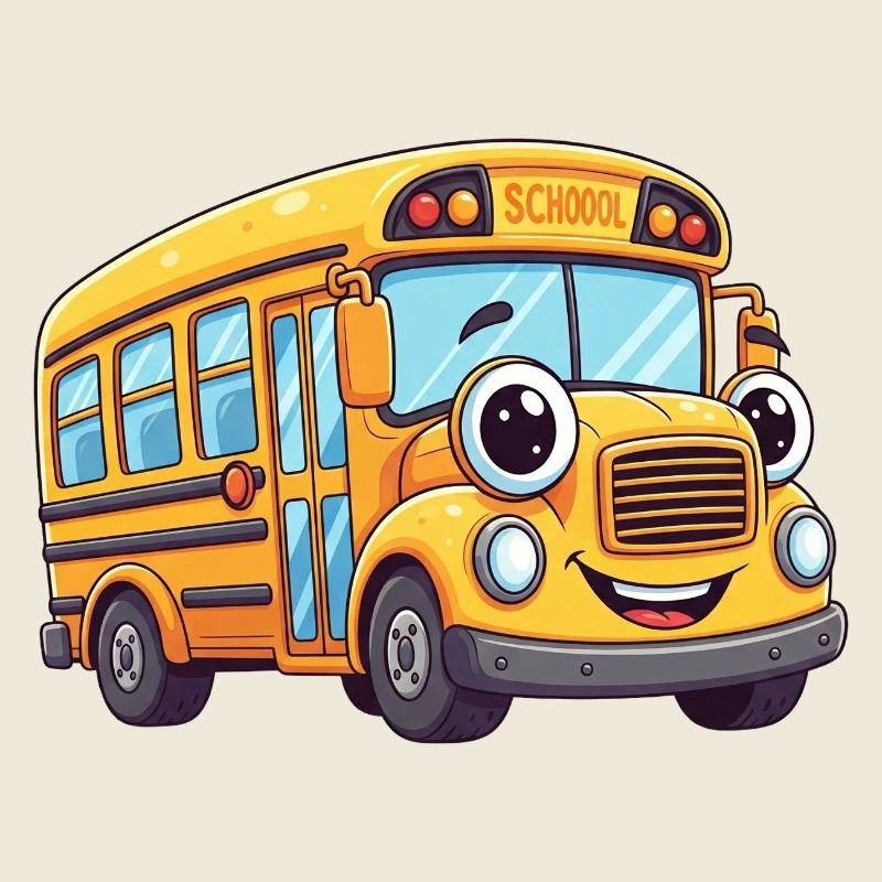 Autobus scolaire joyeux avec de grands yeux