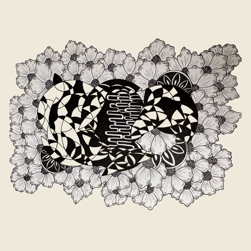 Motif de lignes de fleurs noires