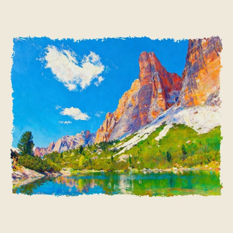 Lake in the Dolomites with paint effect