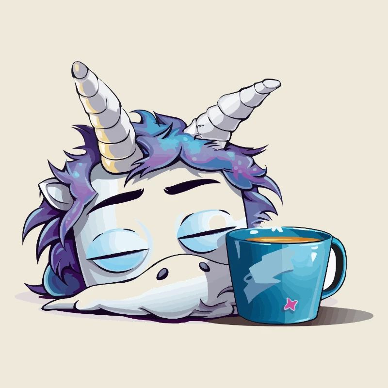 Schlafendes Einhorn und Kaffeebecher