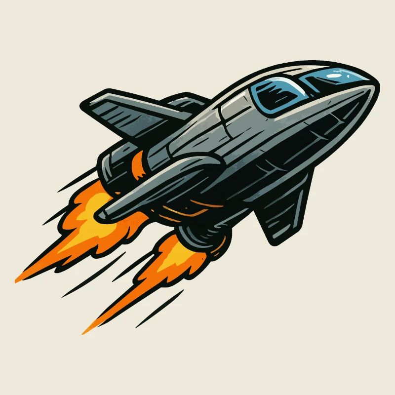 Jet de dessin animé avec propulsion par flammes