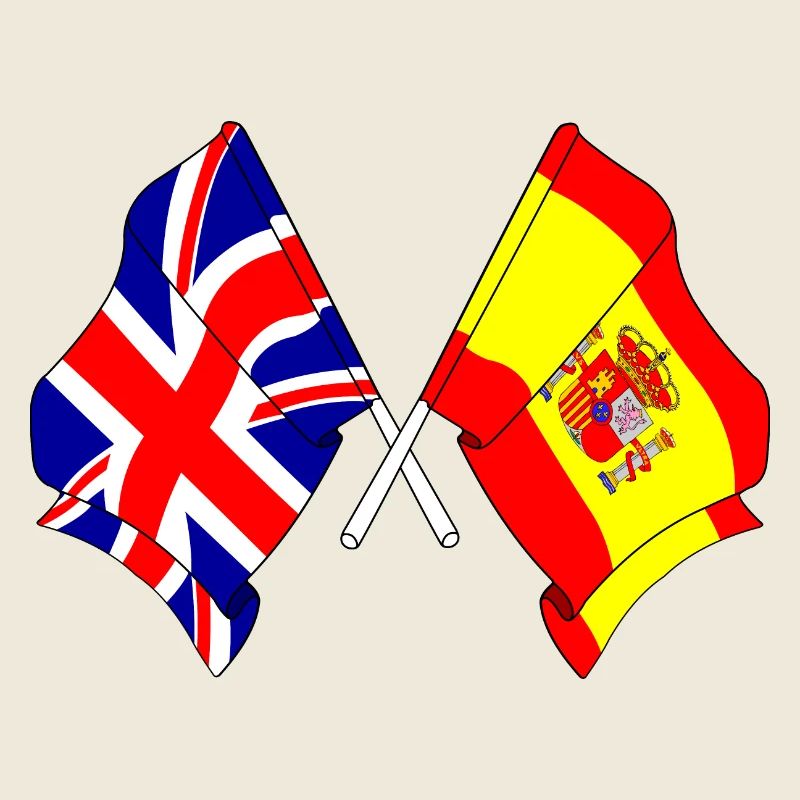 Flagge von England und Flagge von Spanien