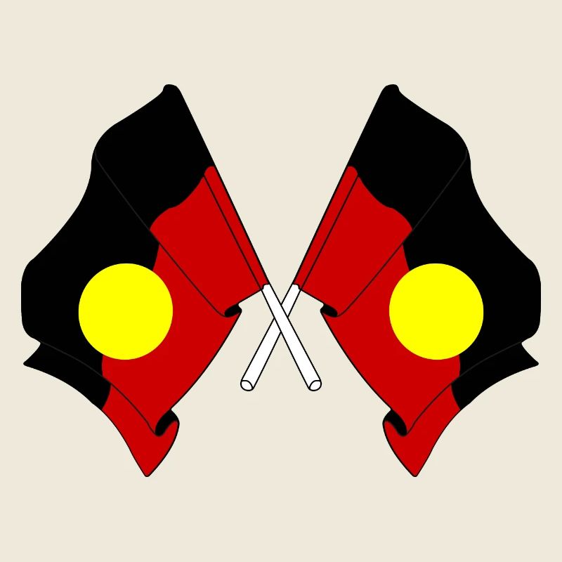 Deux drapeaux croisés par des Aborigènes