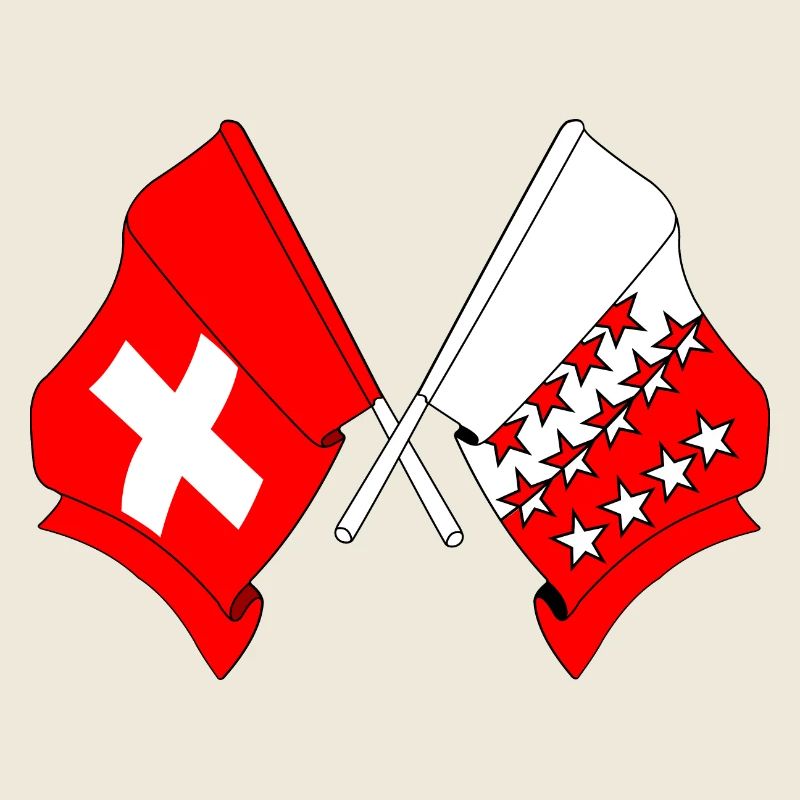 Drapeau de la Suisse et drapeau du Valais