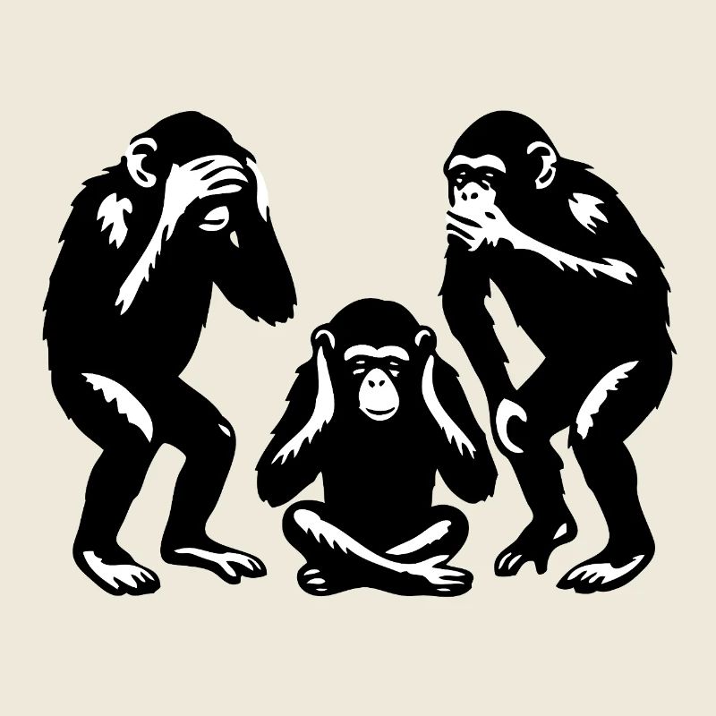 Trio graphique de singes sur fond noir et blanc