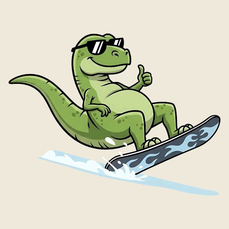 Surfeur dinosaure cool avec des lunettes de soleil