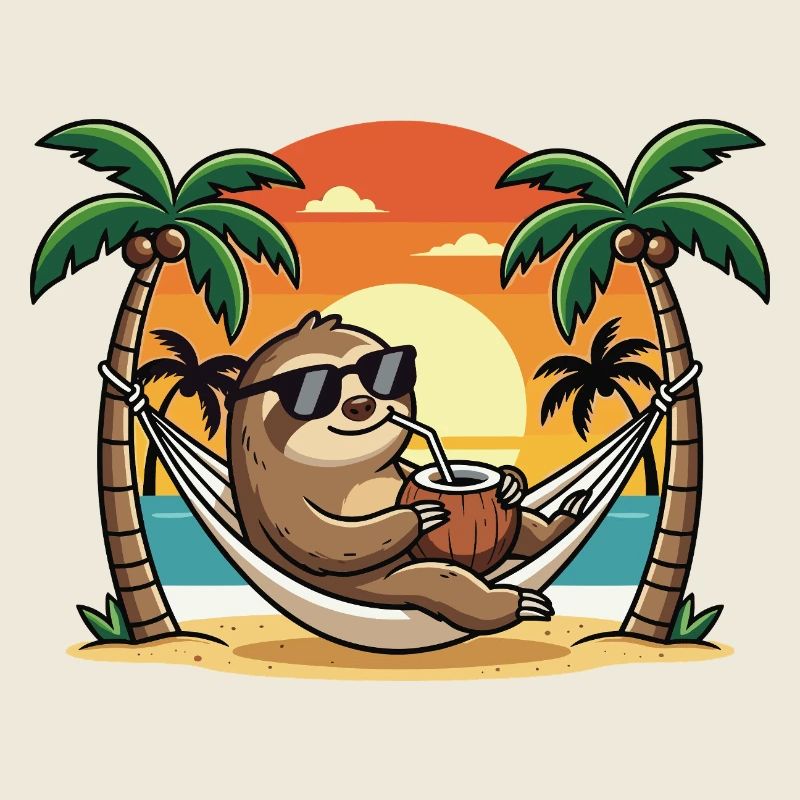 Funny Sloth on Beach Hammock Summer Vacation