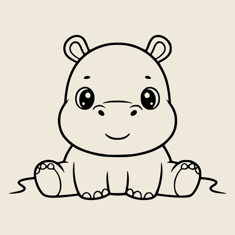 Süßes Baby Nilpferd Comic Outline
