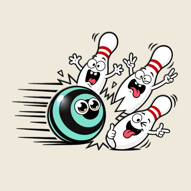 Boule de bowling vibrante avec des quilles espiègles
