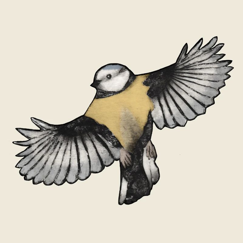 Bunter Vogel im Flug - Druckvorlage handgeschnitzt