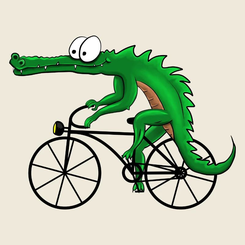 Krokodil mit Fahrrad