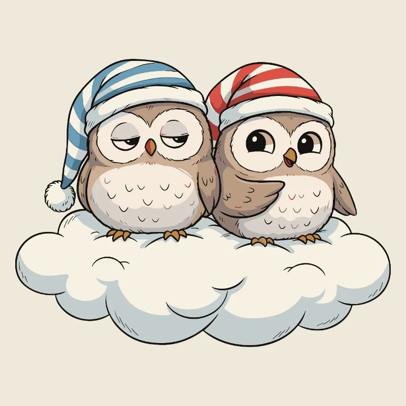 Cloud duo owls with pointed hats
