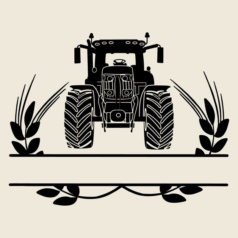 Farm tractor with grain stalks