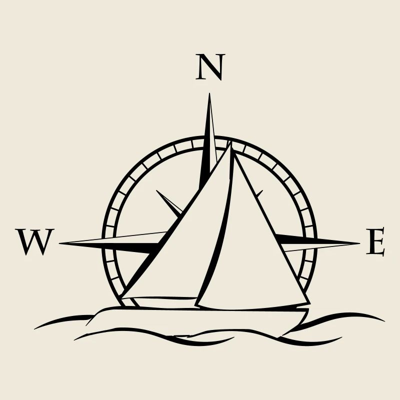 Sailboat with wind rose neutral black
