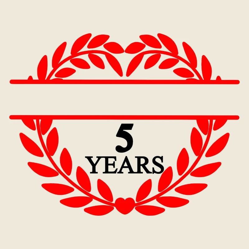Name banner five years, heart laurel wreath