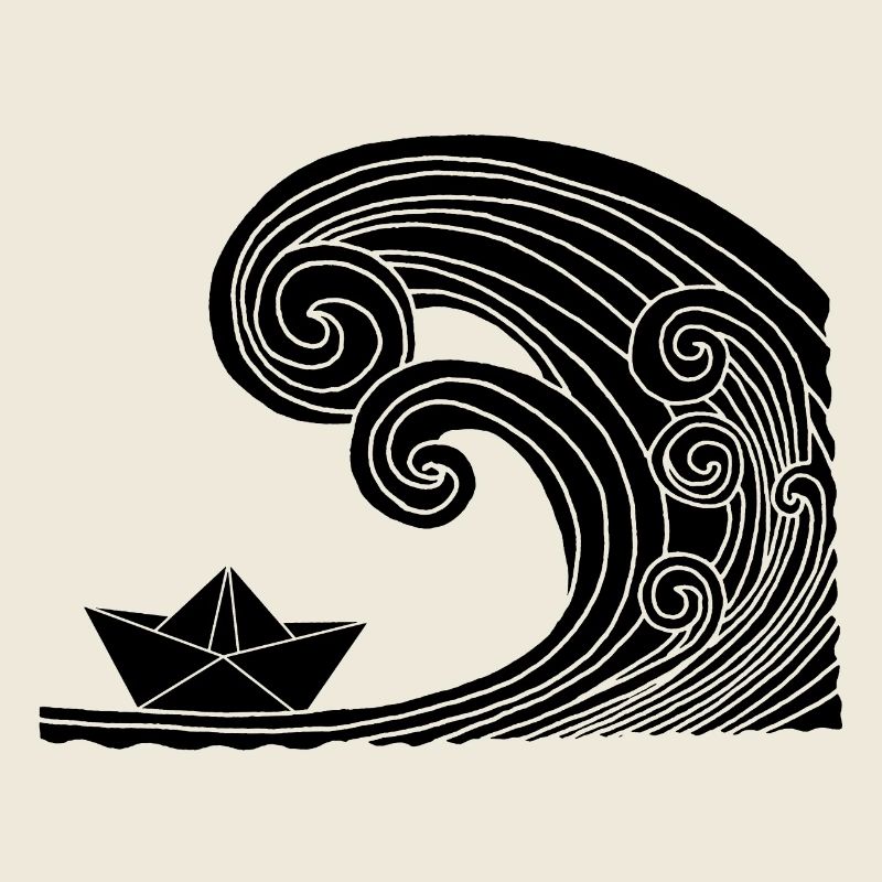 Bateau en papier et océan noir
