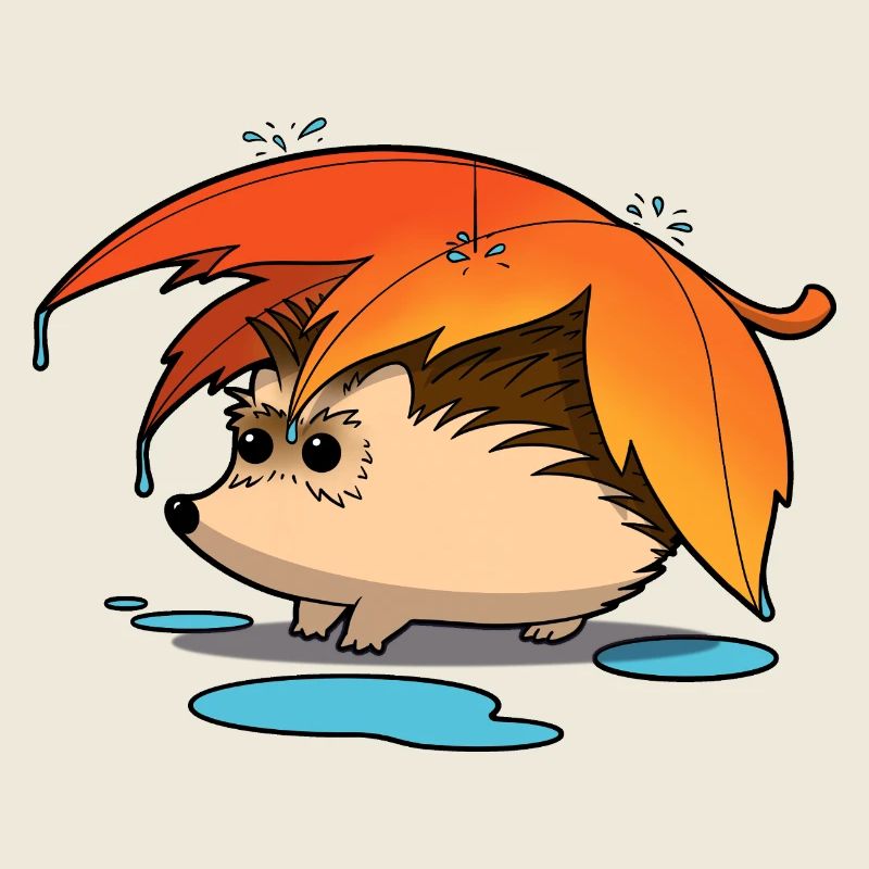 Hedgehog under leafy umbrella
