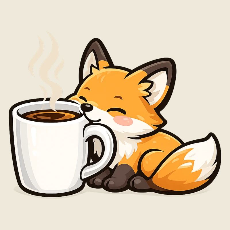 Cuddly fox with coffee