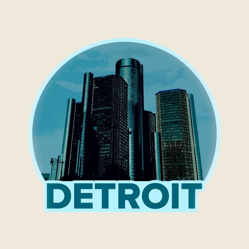 Detroit Skyline Retro Blue Logo