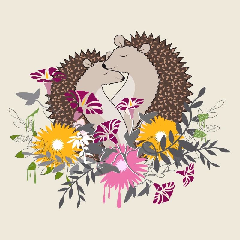 Deux petits hérissons assis ensemble dans le parterre de fleurs